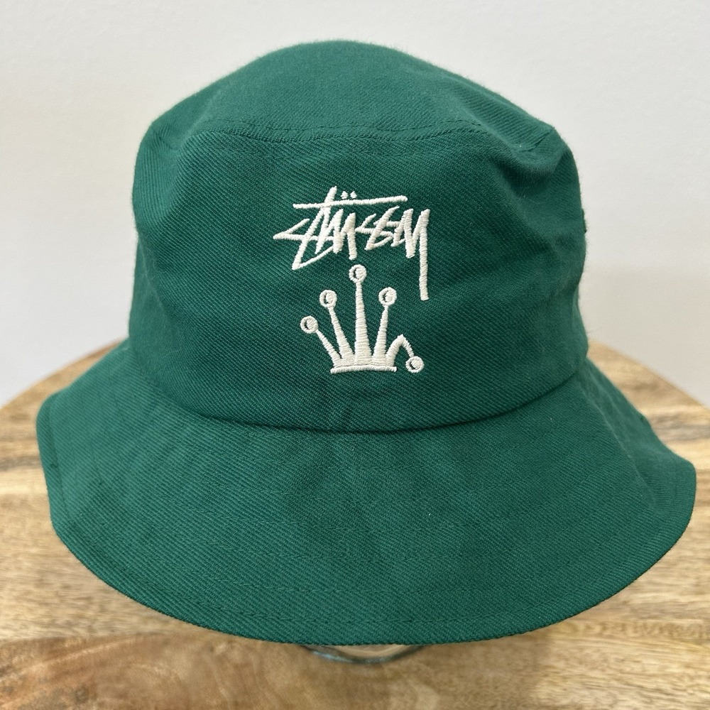 Stussy Green Bucket Hat Crown Logo Mens S/M Vintage Y2K